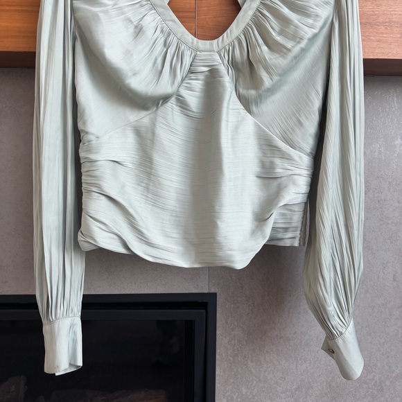 Anthropologie Blouson-Sleeve Blouse In Mint Green, Size M - Picture 4 of 16